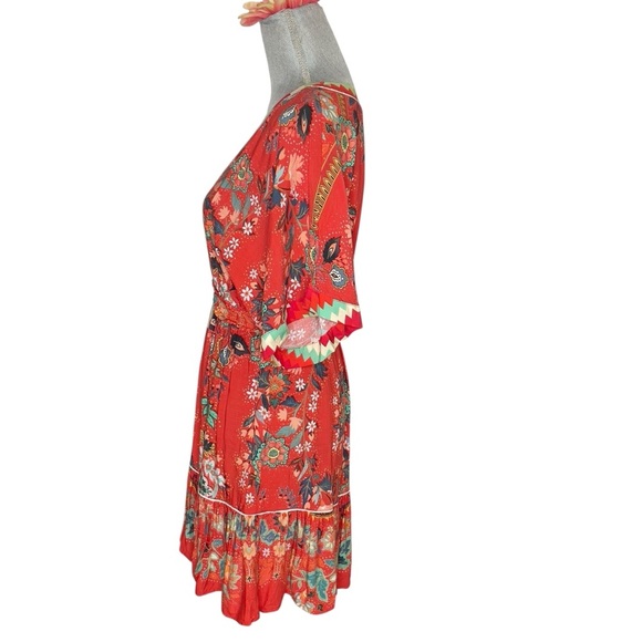 Farm Rio Floral Red Dress Anthropologie Red and White Geometric Dress XS petite - Picture 3 of 13